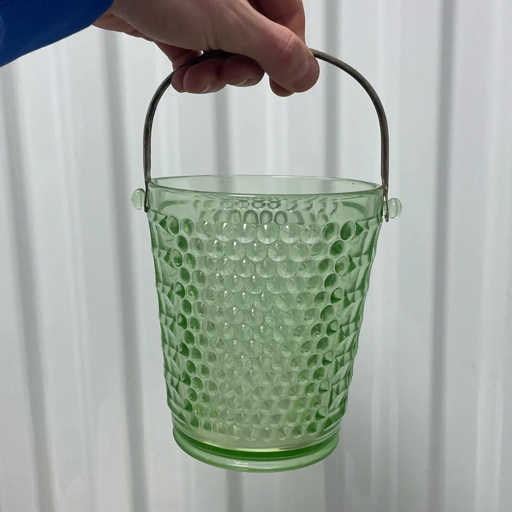 Very Rare Vintage Depression Uranium Glass Liberty Works Green Ice Bucket